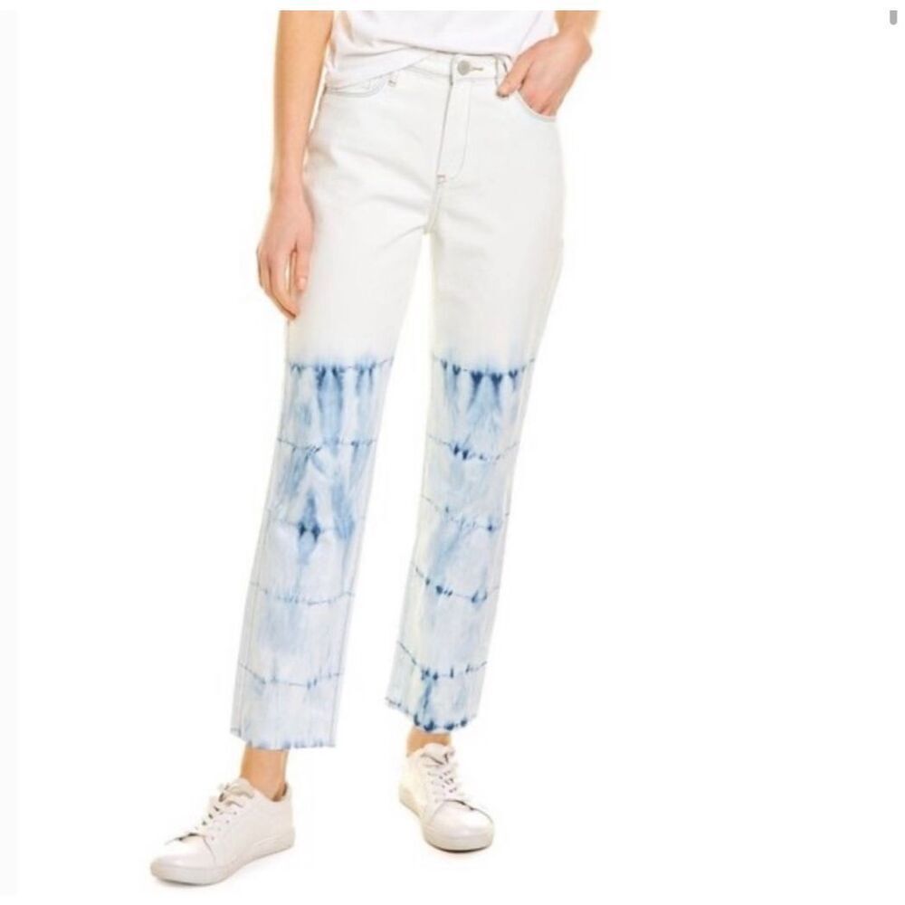 Blank NYC Womens High Rise Tie Dye The Madison Crop Jeans White Blue 27 NWT